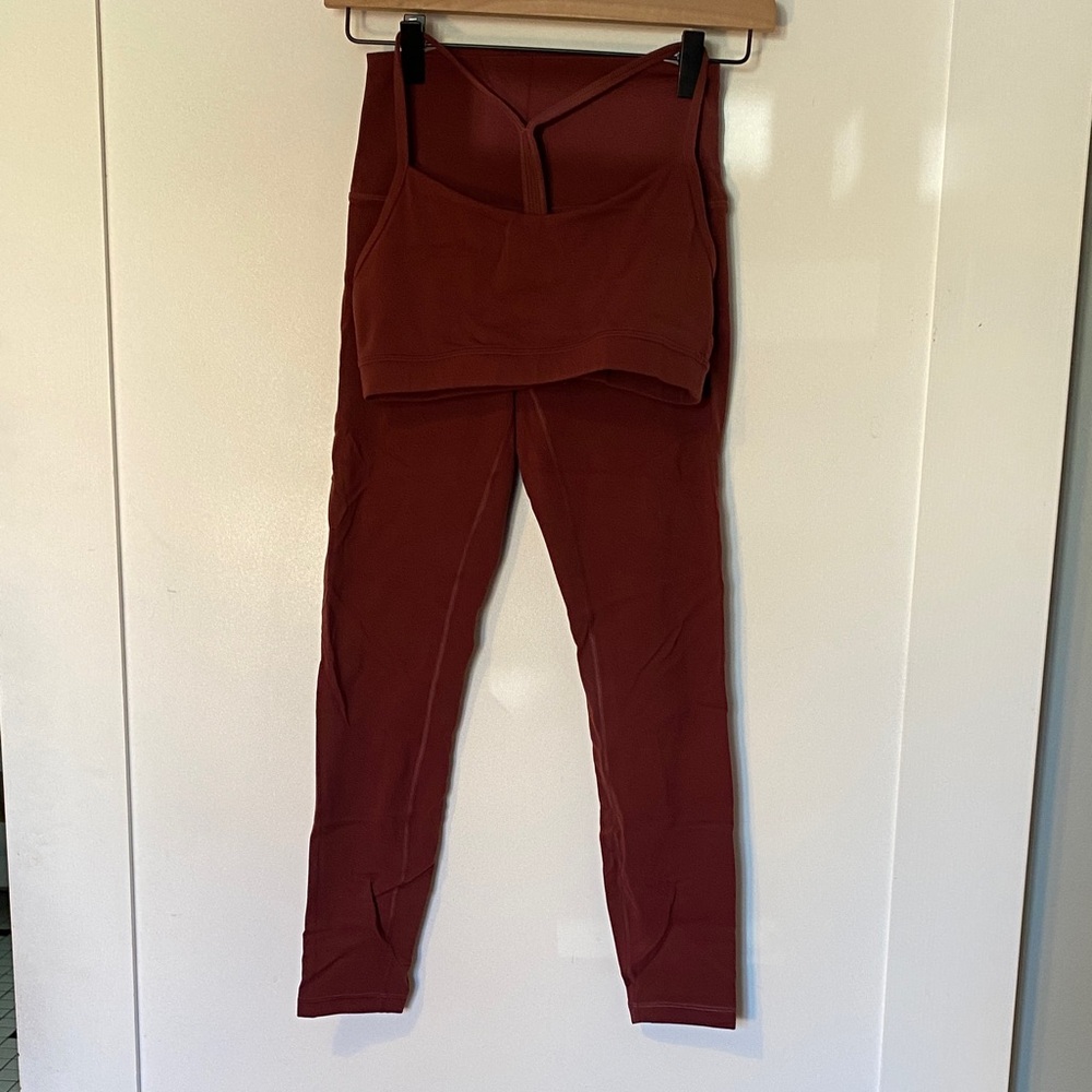 High-Rise Wine Red Active Leggings with Matching Sports Bra